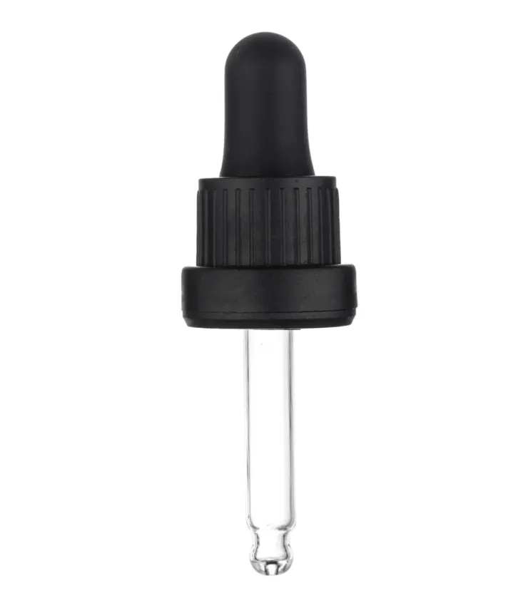 Glas Tropfpipette 18/415 mit schwarzem Verschluss 53 mm